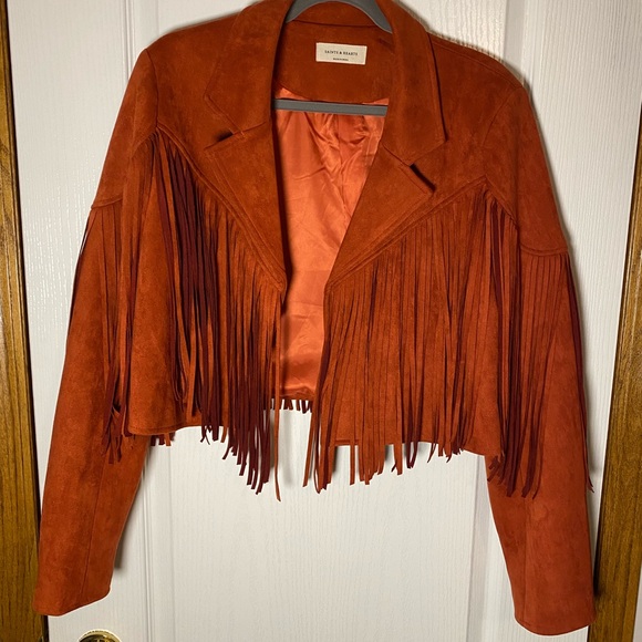 Saints And Hearts Jackets & Blazers - Western Rust fringe crop jacket